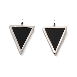 Black 304 Stainless Steel Charms, with Glass, Triangle, Black, 14x10x2mm, Hole: 2mm
