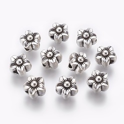 Antique Silver Tibetan Style Alloy Beads, Lead Free & Cadmium Free, Flower, Antique Silver, 12x10mm, Hole: 3.5mm