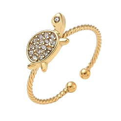 Chapado en Oro Real 18K Anillos abiertos de latón con micro pavé de circonita cúbica, tortuga, real 18 k chapado en oro, 12x7 mm, diámetro interior: 18 mm