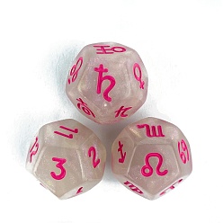 Cerise 3Pcs Constellation Glitter Acrylic Polyhedral Dice Set, for RPG Role Playing Games, Polygon, Cerise, 20mm