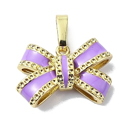 Medium Purple Rack Plating Brass Enamel Pendant Rhinestones Settings, Long-Lasting Plated, Lead Free & Cadmium Free, Bowknot Charm, Real 18K Gold Plated, Medium Purple, 12.5x17x4.5mm, Hole: 3.4x5.5mm, Fit for 0.5mm rhinestones