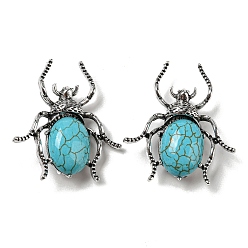 Synthetic Turquoise Dual-use Items Alloy Spider Brooch, with Synthetic Turquoise, Antique Silver, 42x38x12~13mm, Hole: 4.5x4mm