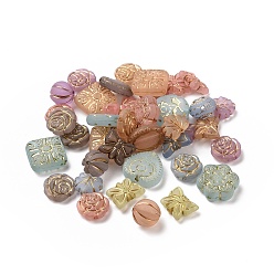 Mixed Color Plating Acrylic Beads, Golden Metal Enlaced, Frosted, Mixed Shapes, Mixed Color, 10.5~18.5x12~18x4.5~11.5mm, Hole: 1.2~1.8mm