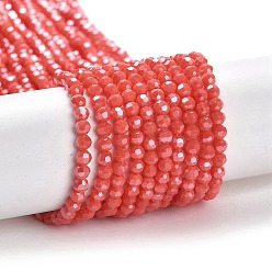 Tomato Opaque Glass Beads Strands, Faceted, Round, Tomato, 3mm, Hole: 0.8mm, about 164~166pcs/strand, 19.69~19.88 inch(50~50.5cm)