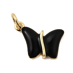 Черный Латунь эмаль прелести, очарование бабочки, с целью перехода в кольце, без свинца и без кадмия, долговечный, стойки покрытие, реальный 18 k позолоченный, чёрные, 15x10.5x3 мм, отверстие : 3.5 мм