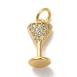 Золотой Кубические подвески из латуни с микропаве, реальный 18 k позолоченный, Мартини чары, бокал прелести, без кадмия и без свинца, золотые, 14x7x6 мм, отверстие : 3 мм
