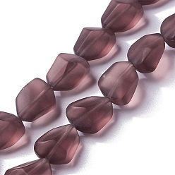 Purple Transparent Frosted Glass Beads Strands, Nuggets, Purple, 15x12x9.5mm, Hole: 1mm, about 40pcs/strand, 23.62''(60cm)