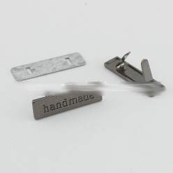 Черный Цвет Металла Ярлыки сплава, с отверстиями, для джинсов своими руками, , обуви, аксессуары для шляп, прямоугольник со словом ручной работы, металлический черный , 10x35 мм