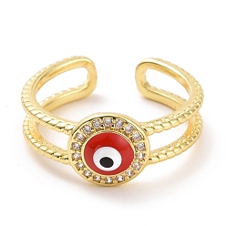 Красный Эмалевое кольцо-манжета сглаза с прозрачным кубическим цирконием, украшения из латуни с покрытием из светлого золота для женщин, без кадмия и без свинца, красные, размер США 7 1/4 (17.5 мм)