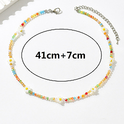 Разноцветный Винтажное красочное ожерелье из стеклянных бусин с цветком для женщин, короткий стиль, красочный, 16.14 дюйм (41 см)