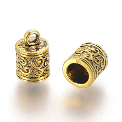 Antique Golden Tibetan Style Cord Ends, Column, Lead Free and Cadmium Free, Antique Golden, 13x8.5x8.5mm, Hole: 2mm