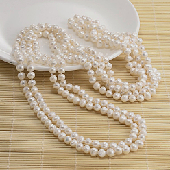 White Natural Pearl Beads Necklace, White, 62.9 inch