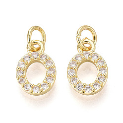 Letter O Латунные микропаве прозрачные кубические циркониевые подвески, с прыжковых колец, реальный 18 k позолоченный, без кадмия, без никеля и без свинца, Письмо O, 12x8x2.5 мм, отверстие : 3 мм