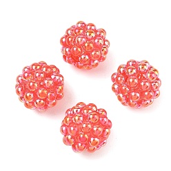 Orange Red Opaque Acrylic Beads, Berry Besds, Round, with ABS Simulated Pearl, AB Color Plated, Orange Red, 20x19~19.5mm, Hole: 3mm