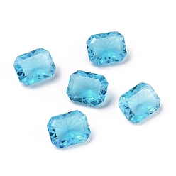Aquamarine Glass Rhinestone Cabochons, Pointed Back, Rectangle, Aquamarine, 10x8x4.7mm