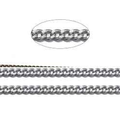 Platinum Brass Curb Chains, Diamond Cut Curb Chains, Soldered, with Spool, Nickel Free, Platinum, 2x1.4x0.3mm, about 82.02 Feet(25m)/roll