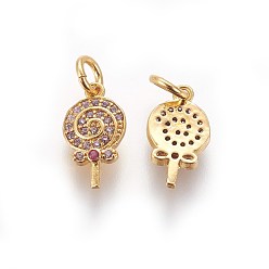 Golden Brass Micro Pave Cubic Zirconia Charms, Sugar, Colorful, Golden, 13x7.5x2mm, Hole: 3mm