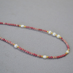 necklace French Rose Quartz Beaded Necklace - Sweet, Elegant, Delicate, Freshwater Pearl, Versatile.