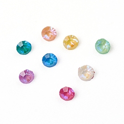 Mixed Color Glass Rhinestone Cabochons, Mocha Fluorescent Style,  Pointed Back, Faceted, Diamond, Mixed Color, 1x1mm