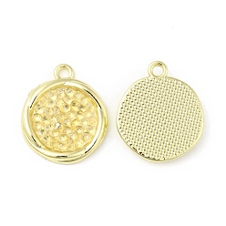 Jonquil Rhinestone Pendants, with Light Gold Plated Brass Findings, Flat Round, Cadmium Free & Lead Free, Jonquil, 20x17x3mm, Hole: 1.8mm