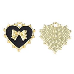 Черный Стойки обшивки сплава эмали подвески, без кадмия и без свинца, сердце с бантом, золотой свет, чёрные, 19x18x3 мм, отверстие : 1.6 мм