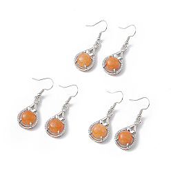 Красный Авантюрин Серьги-капли из натурального красного авантюрина с кристаллами и стразами, платиновые латунные украшения для женщин, 42 мм, штифты : 0.6 мм