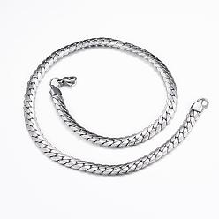 Stainless Steel Color 304 Stainless Steel Textured Chain Necklaces, with Lobster Claw Clasps, Stainless Steel Color, 17.91 inch(45.5cm), 7.5x2mm