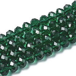 Vert Foncé Chapelets de perles en verre, facette, rondelle, vert foncé, 8x6mm, Trou: 1mm, Environ 65~68 pcs/chapelet, 15.7~16.1 pouce (40~41 cm)