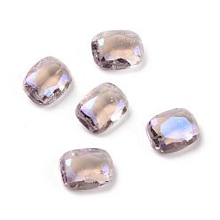 Light Amethyst Crackle Moonlight Style Glass Rhinestone Cabochons, Pointed Back, Rectangle, Light Amethyst, 8x6x3mm