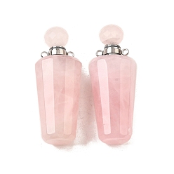 Розовый Кварц Кулоны для духов из натурального розового кварца, с 304 фурнитурой из нержавеющей стали, граненые, амулеты бутылка, цвет нержавеющей стали, 45~46x18 мм, отверстие : 1.9 мм