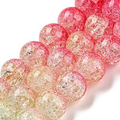 Red Spray Painted Crackle Glass Beads Strands, Gradient Color, Segmented Multi-color Beads, Round, Red, 10mm, Hole: 1mm, about 38pcs/strand, 15.28 inch(38.8cm)