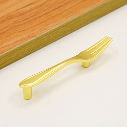Golden Zinc Alloy Cabinet Door Knobs, Kitchen Drawer Pulls Cabinet Handles, Fork Shape, Golden, 120x16x18mm