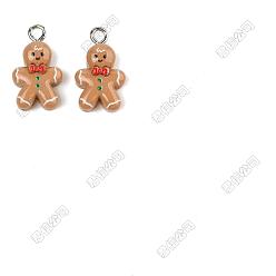 Сэнди Коричневый 20шт. подвески из непрозрачной смолы на рождественскую тематику, Колобок, с железной платиной петлей, песчаный коричневый, 18x10x5 мм, отверстие : 2 мм