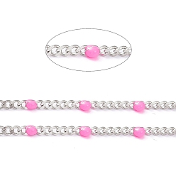 Pearl Pink 304 Stainless Steel Enamel Curb Chains, with Spool, Soldered, Faceted, Pearl Pink, 2.5x2x0.8mm, 32.80Feet/roll(10m/roll)
