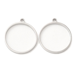 Stainless Steel Color 304 Stainless Steel Open Back Bezel Flat Round Pendants, For DIY UV Resin, Epoxy Resin, Pressed Flower Jewelry, Stainless Steel Color, 28x25x3mm, Hole: 2.2mm, Inner Diameter: 22.8mm