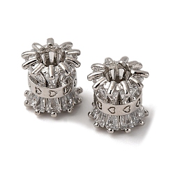 Платина Латунные микро проложить кубического циркония бусы, колонка, долговечный, без свинца и без кадмия, платина, 9.5x9 мм, отверстие : 2 мм