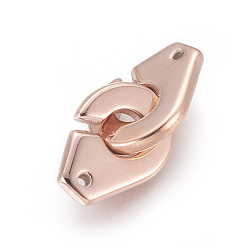 Rose Gold Ion Plating(IP) 304 Stainless Steel Interlocking Clasps, Rose Gold, 23x11mm, Hole: 1.5mm