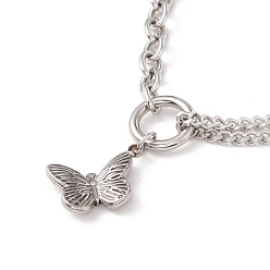 Stainless Steel Color Butterfly Pendant Necklace for Women, 304 Stainless Steel Chain Necklace, Stainless Steel Color, 16.93 inch(43cm)