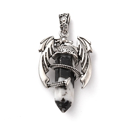 Zebra Jasper Natural Zebra Jasper Pointed Pendants, Faceted Bullet Charms, with Rack Plating Platinum Tone Alloy Dragon Findings, Cadmium Free & Lead Free, 39~41x24~25x13~14mm, Hole: 4x8mm
