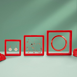 Красный Каркасные стойки из полиэтилена(пэ), с прозрачной мембраной, 3 Держатель дисплея с плавающей рамкой, коробка для монет, ромб, красные, Внутренний размер: 11x11x2 см