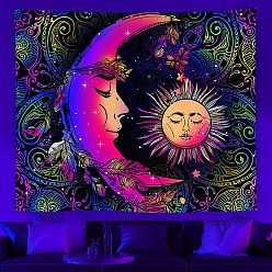 Moon UV Reactive Blacklight Trippy Wall Hanging Tapestry, Hippie Moon Sun Tapestry for Home Decoration, Rectangle, Moon, 730x950mm