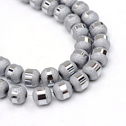 Silver Plated Electroplate Glass Bead Strands, Frosted, Round, Silver Plated, 8~9mm, Hole: 1.5mm, about 72pcs/strand, 24.4 inch