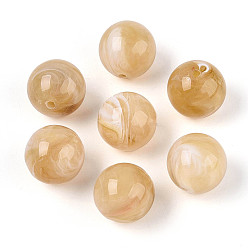 Персиковый Слойка Круглые акриловые бусины, имитирующие драгоценные камни, розовые, 15~16 мм, отверстие : 1.8 мм