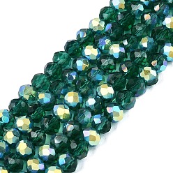 Морско-зеленый Нити из прозрачных стеклянных бусин-ронделей с цветным покрытием ab, граненые, цвета морской волны, 4x3.5 мм, отверстие : 0.6~0.9 мм, около 105~115 шт / нитка, 14.37~16.14'' (36.5~41 см)