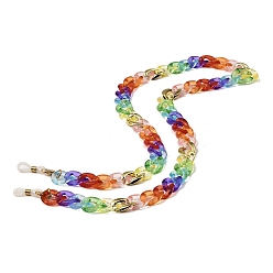 Colorful Eyeglasses Chains, Acrylic Curb Chains Neck Strap Mask Lanyard, with 201 Stainless Steel Lobster Claw Clasps and Rubber Loop Ends, Colorful, 675~685mm