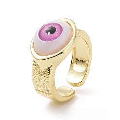 Violet Resin Horse Eye Open Cuff Ring, Real 18K Gold Plated Brass Jewelry for Women, Cadmium Free & Lead Free, Violet, US Size 6 3/4(17.1mm)