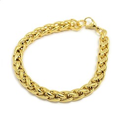 Golden Trendy 304 Stainless Steel Wheat Chain Bracelets, with Lobster Claw Clasps, Golden, 7-7/8 inch(200mm), 8mm