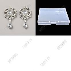 Clair Cabochons de strass en alliage de 16pcs, avec de l'acrylique, goutte d'eau avec fleur, clair, 59x31.5x5.5mm