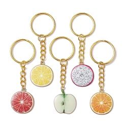 Mixed Color Fruit Alloy Enamel Pendants Keychains, with Iron Split Key Rings, Pitaya Slice/Orange Slice/Grapefruit Slice, Mixed Color, 7.6~7.8cm