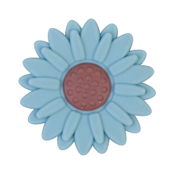Sky Blue Flower Food Grade Eco-Friendly Silicone Focal Beads, Silicone Teething Beads, Sky Blue, 20x20mm